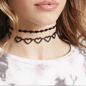 Black fabric small dainty heart choker